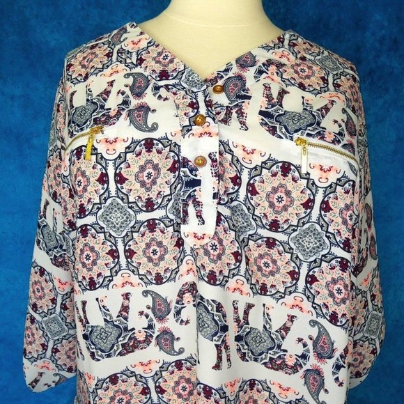 Rue + Boho Elephant Print Chiffon Blouse 3X - Picture 9 of 9